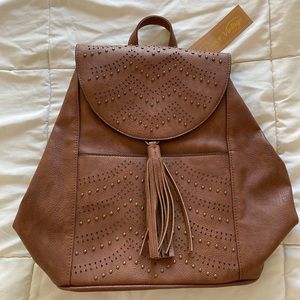 NWT Brown Faux-Leather Studded Boho Vintage Backpack